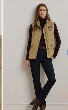 Lauren Ralph Lauren Crest Patch Diamond Quilted Vest Birch Tan